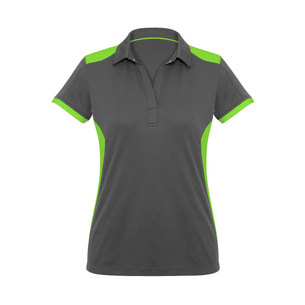 Shirt Polo Womens S/S Polyester Rival Grey / Fluro Lime 12 Biz 413262 P705LS-GRY/LIM-12