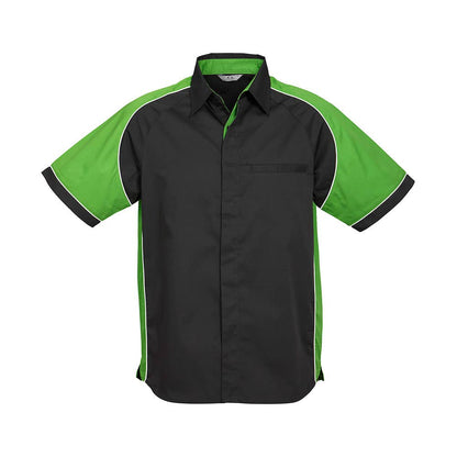Shirt S/S Poly Cotton Nitro Black/Green/White Large Biz 483348 S10112-L-BLK/GRN/WHT