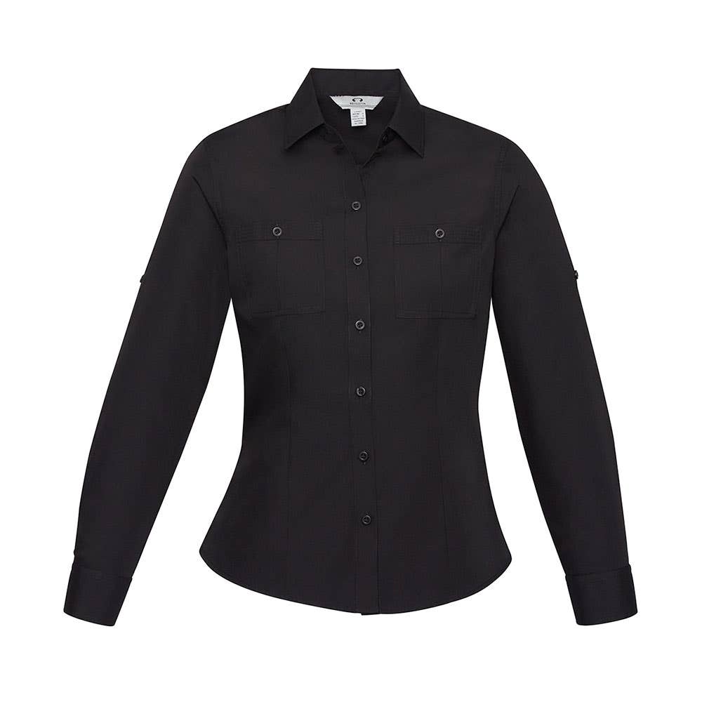 Shirt Womens S/S Poly Cotton Poplin Bondi Black 12 Biz_517428_S306LL-BLK-12