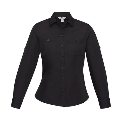 Shirt Womens S/S Poly Cotton Poplin Bondi Black 12 Biz_517428_S306LL-BLK-12