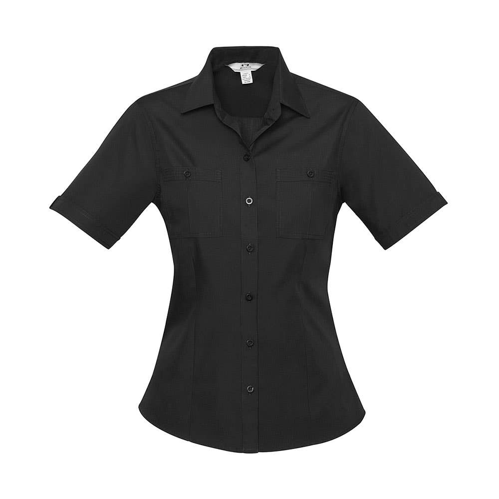 Shirt Womens S/S Poly Cotton Poplin Bondi Black 10 Biz 194491 S306LS-BLK-10