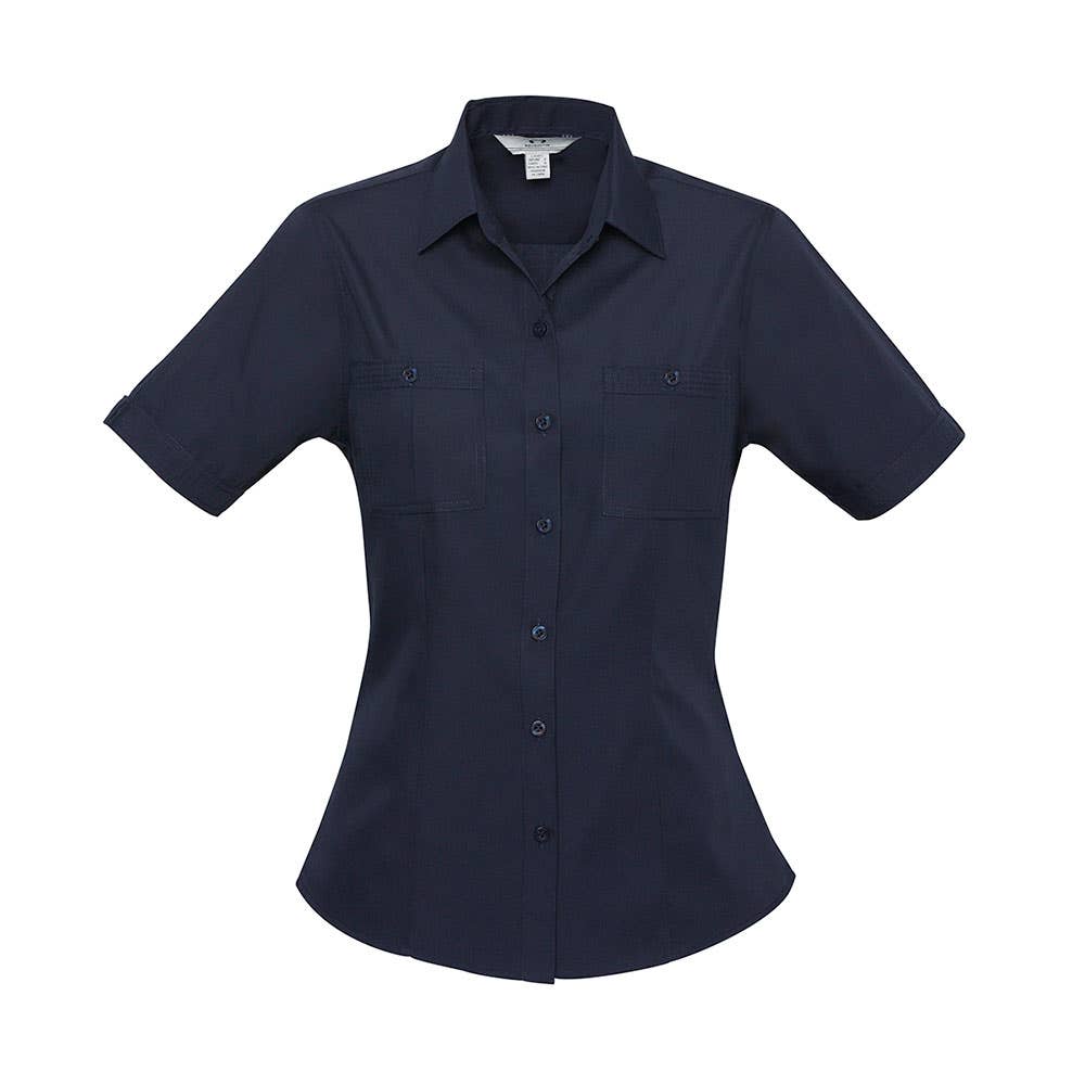 Shirt Womens S/S Poly Cotton Poplin Bondi Navy 14 Biz 525495 S306LS-Navy-14
