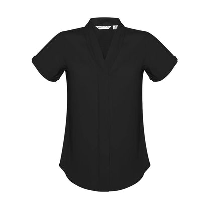 Shirt Blouse Womens S/S Stretch Poly Madison Black 10 Biz_413902_S628LS-BLK-10