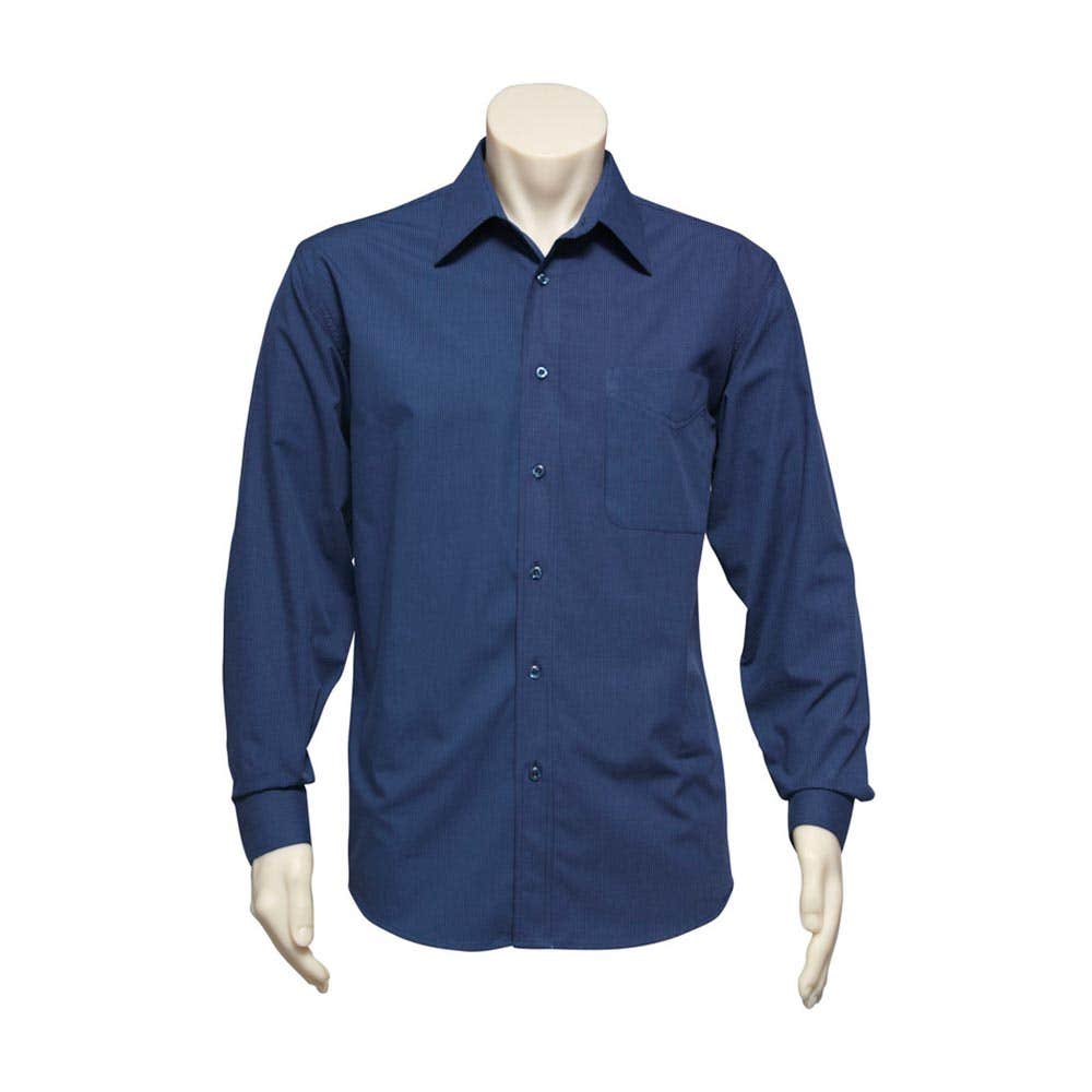 Shirt L/S Poly Cotton Micro Check Navy Large Biz_196878_SH816-NAV-L