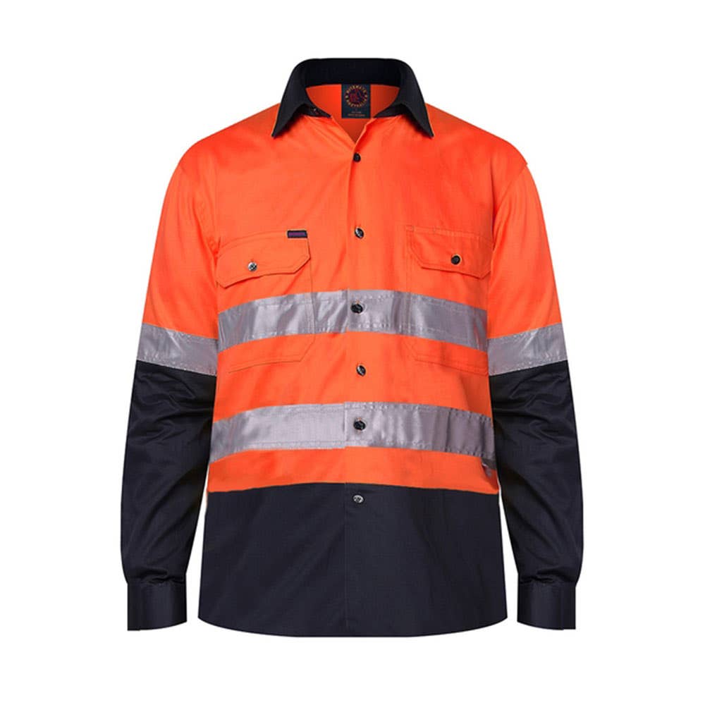Shirt L/S Cotton Drill 190gsm O/F 3M 8910 Tape RM1050R Orange/Navy 3XL_40016132_RM1050R-O/N-3XL