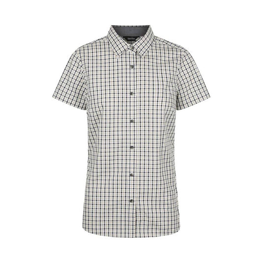 Shirt S/S Ladies Hudson 10 Check Taupe Black White W57 Identitee 522493 W57-BLK/TAU/WHT-10