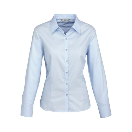 Shirt Womens L/S Cotton Mini Herringbone Luxe Blue 12 Biz 285020 S118LL-BLU-12