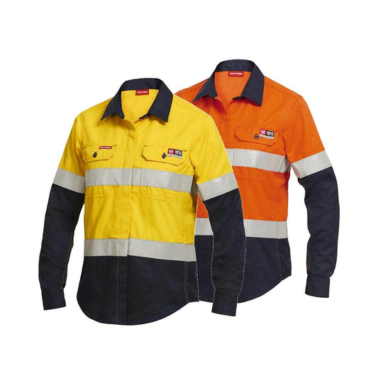 Shirt Women's Hi-Vis Long Sleeve FR Shieldtec 195gsm Y04050 Hard Yakka Red Earth REDEY04050