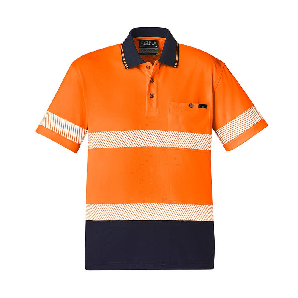 Unisex Hi Vis Polo Shirt Segmented S/S Tape Orange/navy Size Small Syzmik 468481 ZH535-O/N-S