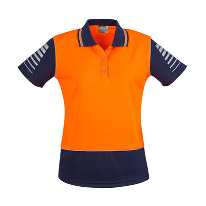 Womens Hi Vis Zone Polo S/S Orange / Navy 12 ZHL236 485043 ZHL236-O/N-12