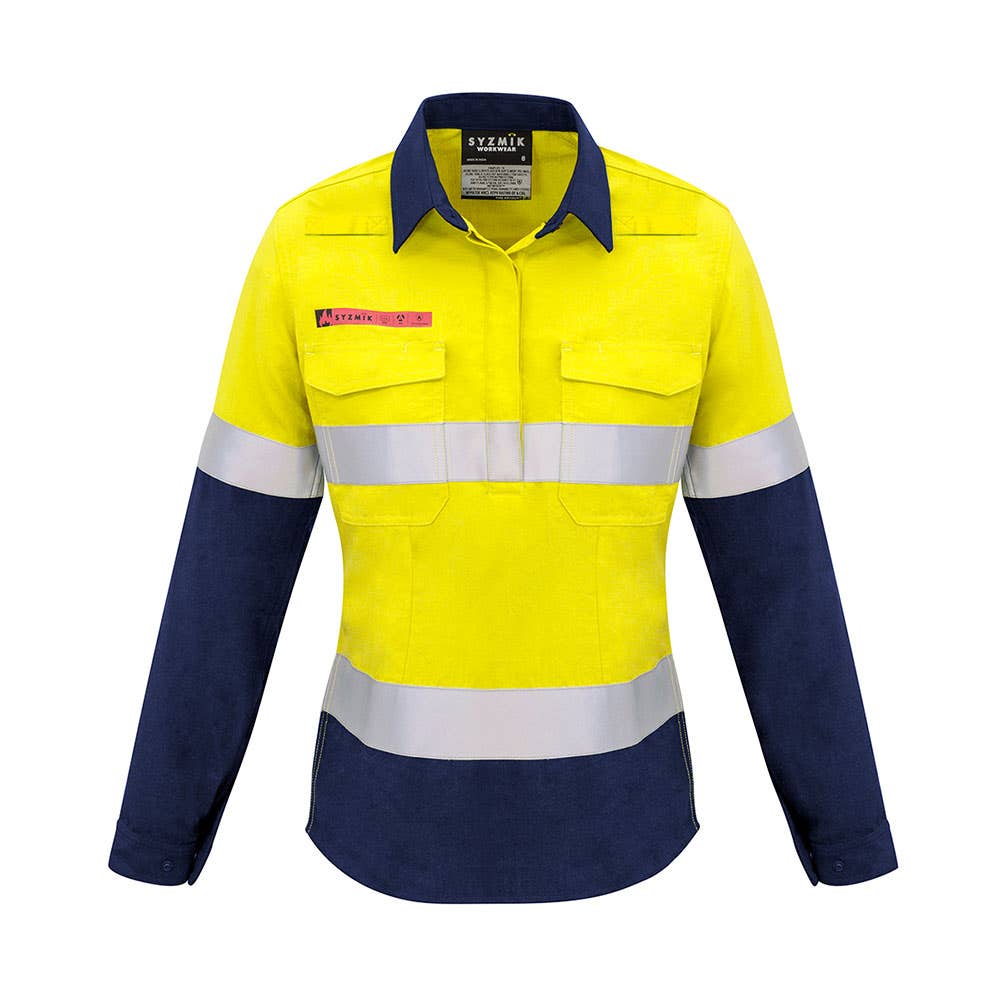 Shirt Womens FR PPE1 Loxy Tape 155gsm Yellow/Navy 10 Syzmik 40037830 ZW131-Y/N-10