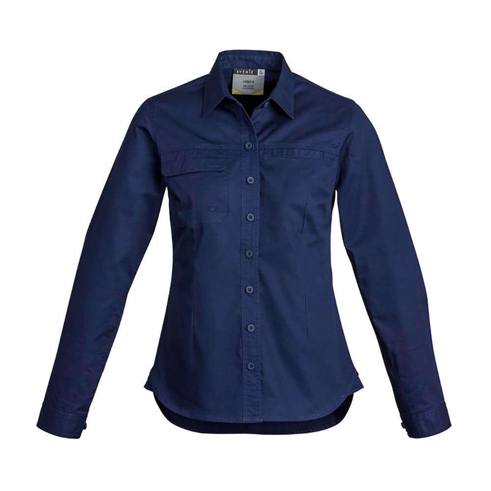 Shirt Womens Tradie L/S Cotton 145gsm Blue 12 Syzmik Workwear 40077538_40077538_ZWL121-BLU-12