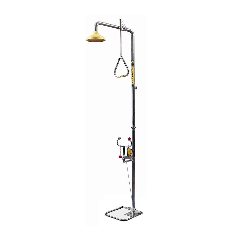 Free Standing Safety Shower and Aerated Eye Wash Unit No Bowl Hand & Foot Operated 90168040 SE 679