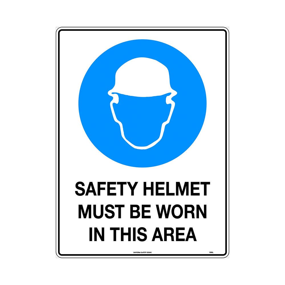 Sign SAFETY HELMET MUST BE WORN IN THIS AREA 450 x 300mm Metal 40017149 106LSM