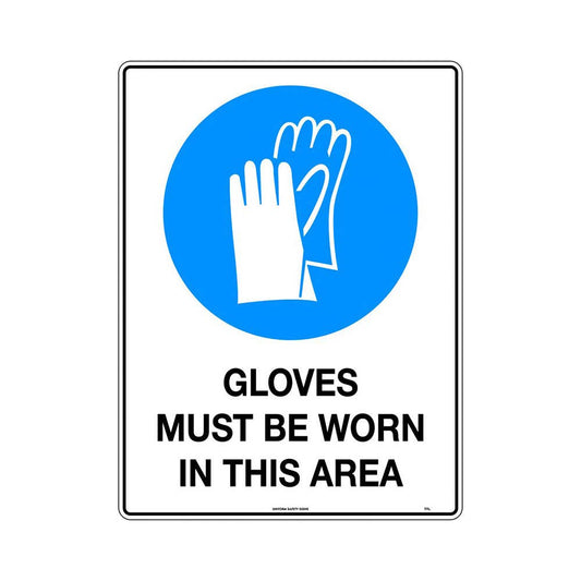 Sign GLOVES MUST BE WORN IN THIS AREA 300 x 225mm Metal 40017151 111MM