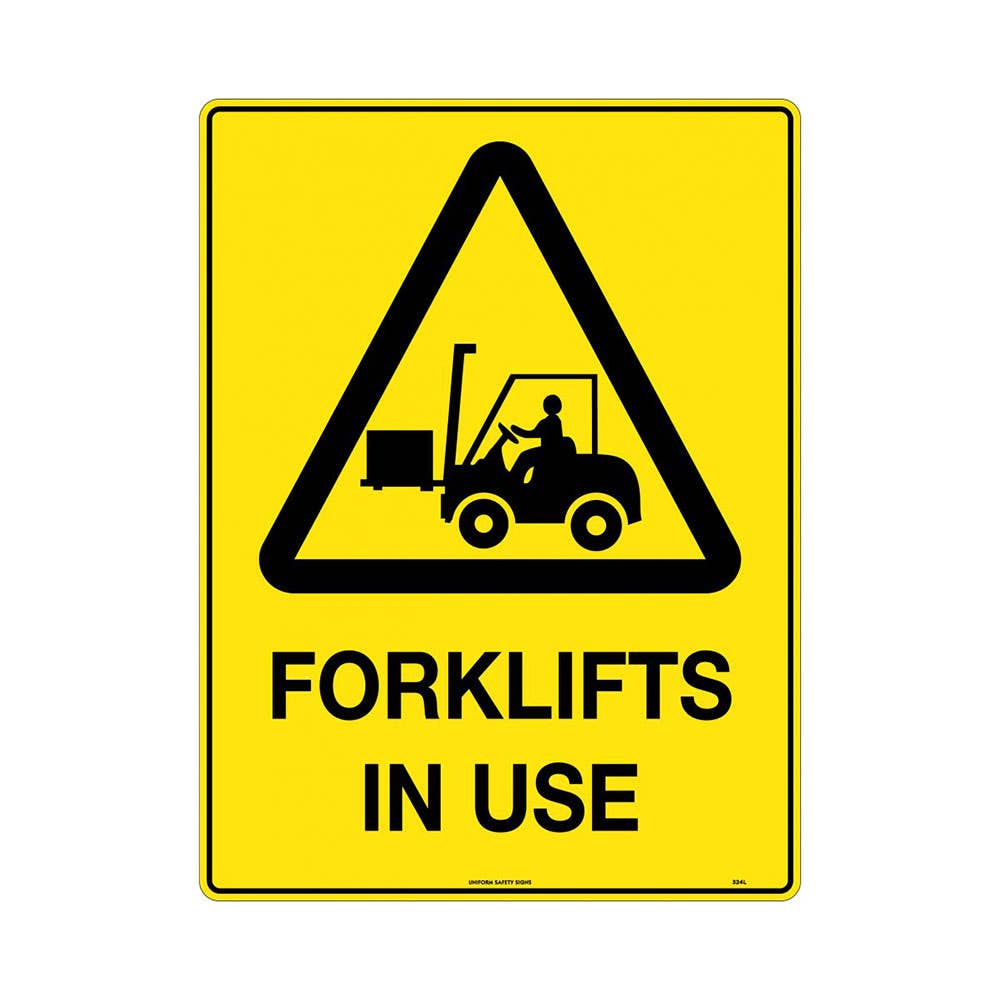 Sign CAUTION FORKLIFTS IN USE 300 x 225mm Metal 286524 324MM
