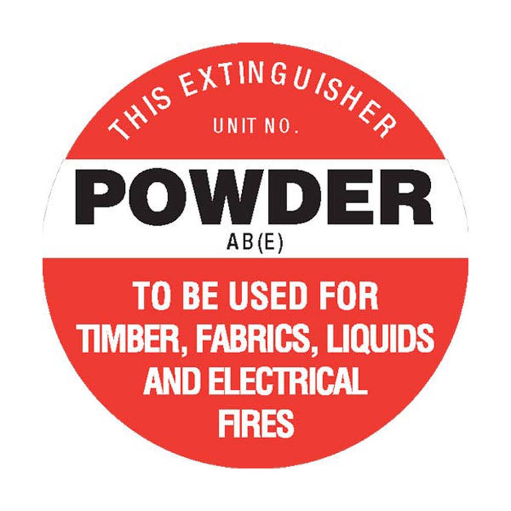 Fire Extinguisher Disc Sign POWDER ABE Polypropylene 200mm 542071 BS1238