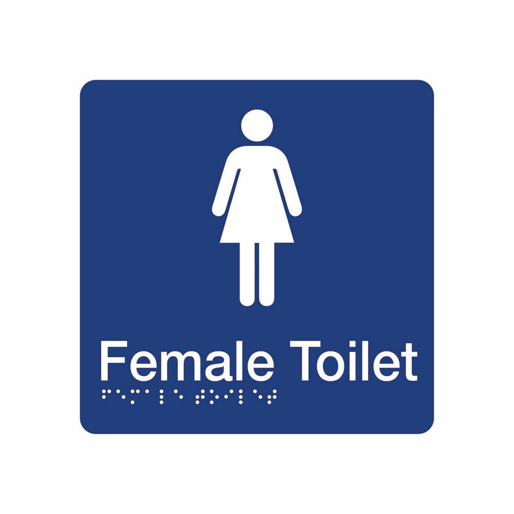 Sign with Braille FEMALE TOILET 180 x 180mm PVC 442287 bts002