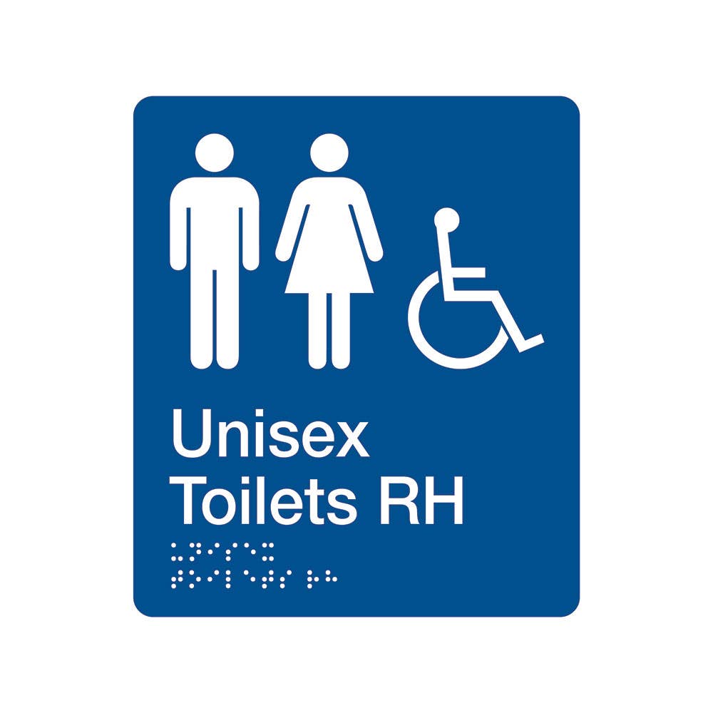 Sign with Braille UNISEX ACCESSIBLE TOILET Right Hand 180 x 210mm PVC 409397 BTS008-RH