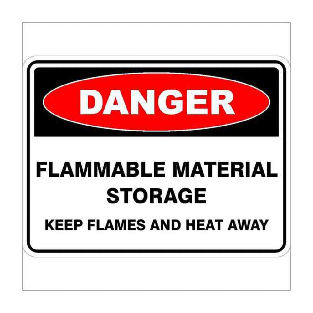 Sign FLAMMABLE MATERIAL STORAGE KEEP HEAT&FLAMES AWAY Poly NonRef 450x300mm 36021741 DFLHF4530P