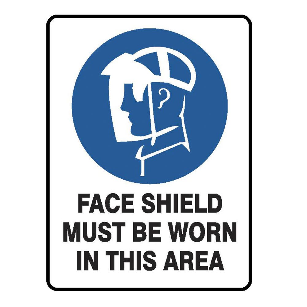Sign FACE SHIELD MUST BE WORN IN THIS AREA 450 X 180mm Metal 40017425 MFACE4515M