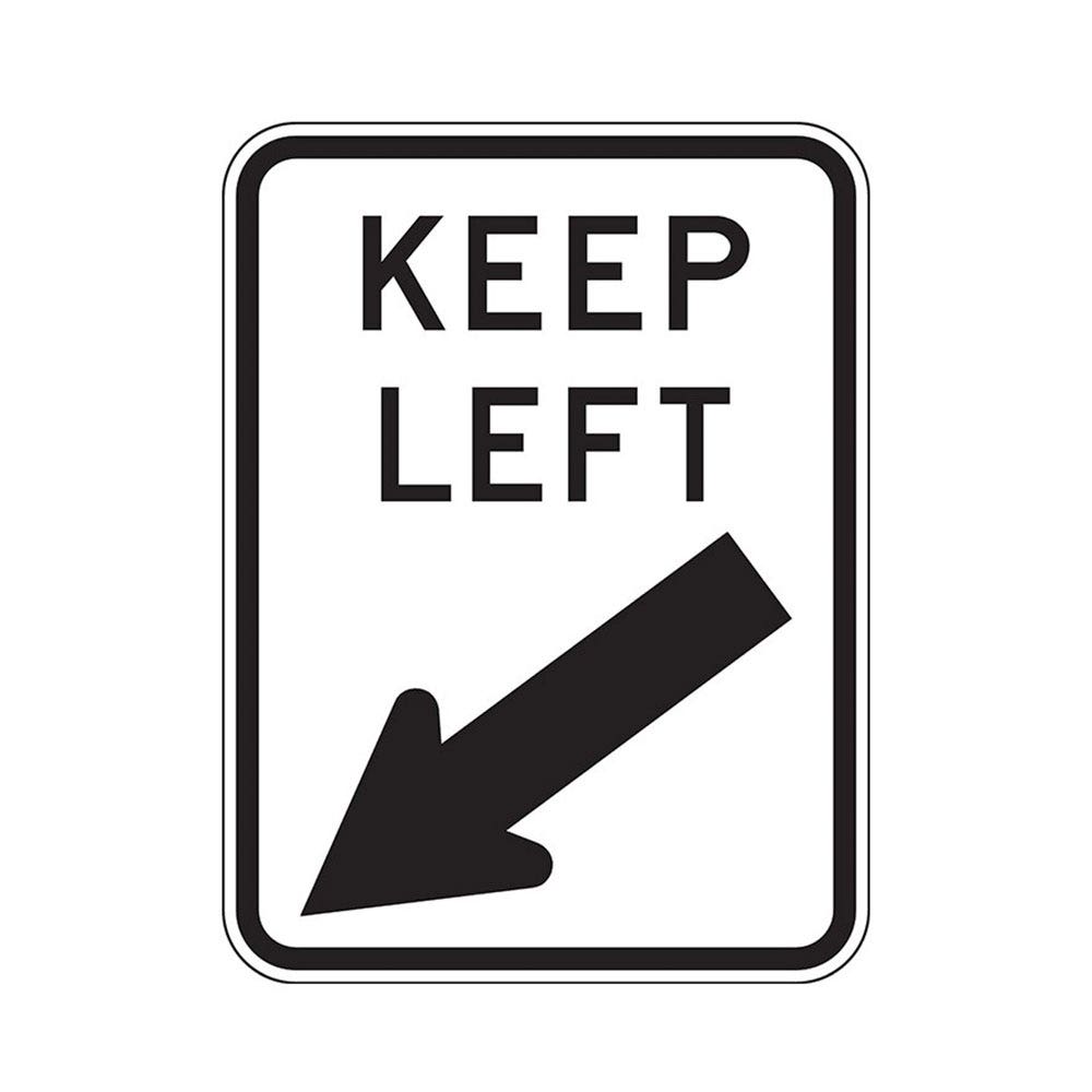 Sign Traffic KEEP LEFT + Arrow 600x450mm Blk / Wht C1 Reflective Aluminium 308563 R2-3A(L)C1