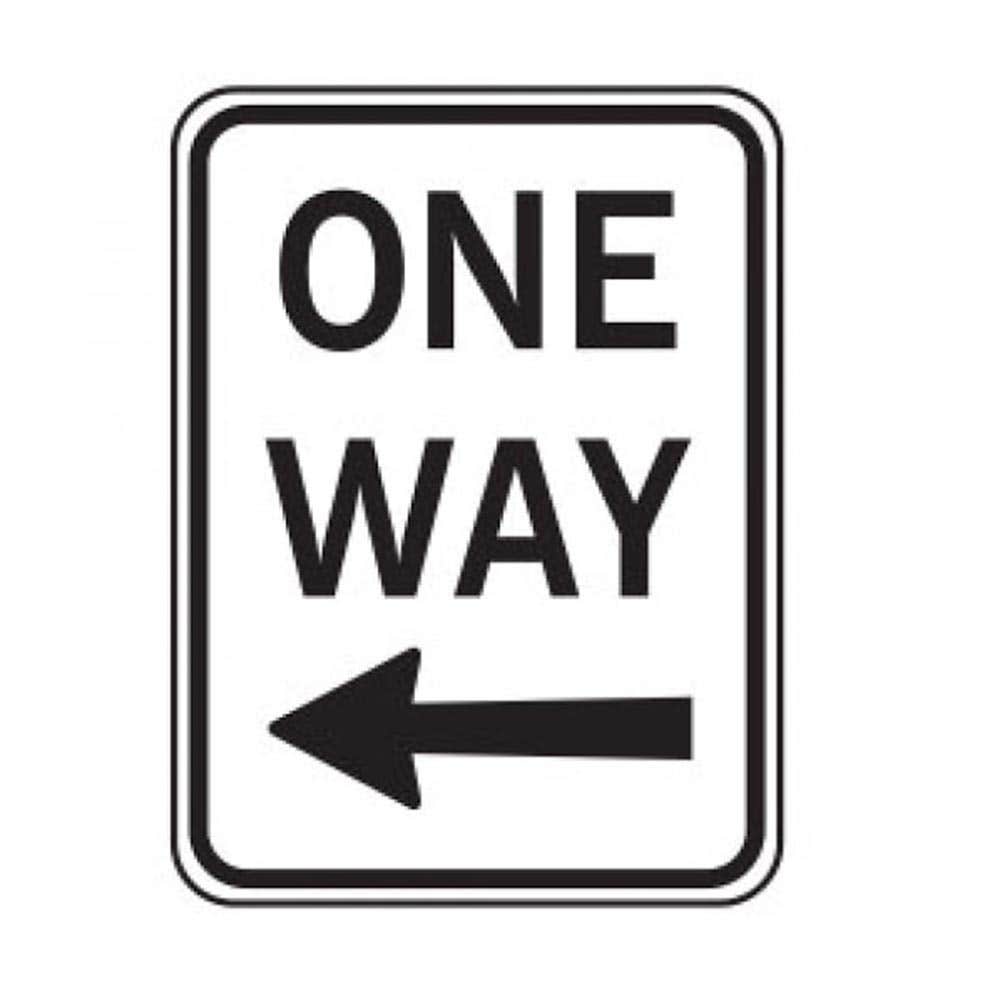 Sign One Way Left Arrow Aluminium Class 1 Reflective Black / White 450x600m 280663 R2-2A(L)C1