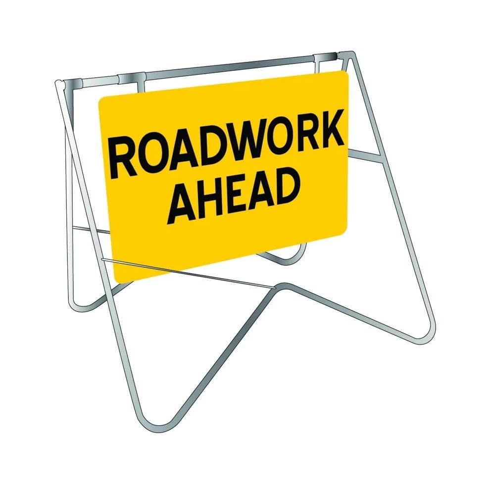 Swing Stand And Sign ROADWORK AHEAD 900 X 600mm Class 1 Reflective_435441_STD500