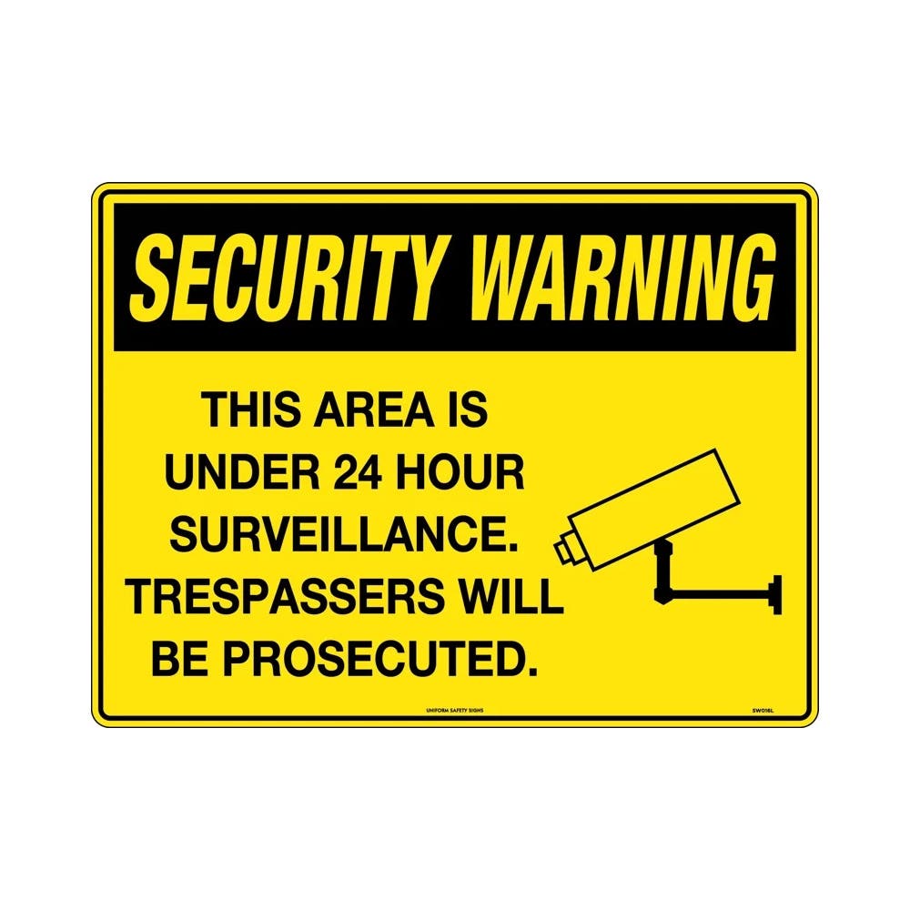 Sign SECURITY WARNING THIS AREA IS UNDER 24 HOUR SURVEILLANCE 600X450MM MET_447880_SW016LM