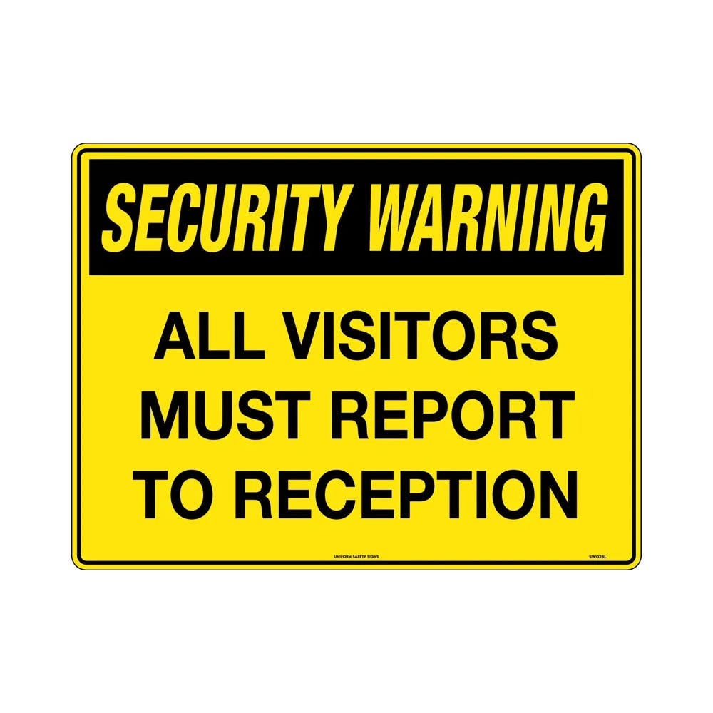 Sign SECURITY ALL VISITORS REPORT TO RECEPTION 600 x 450mm Poly_404207_SW026LP