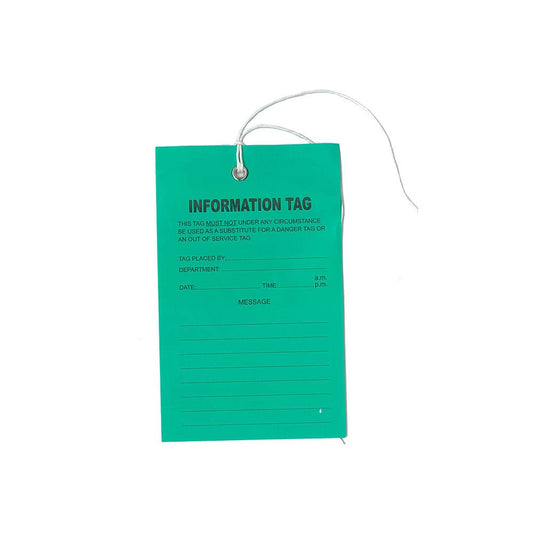Safety Tag INFORMATION Green 5mm Eyelet & String 145 x 95mm 178229 PD1140
