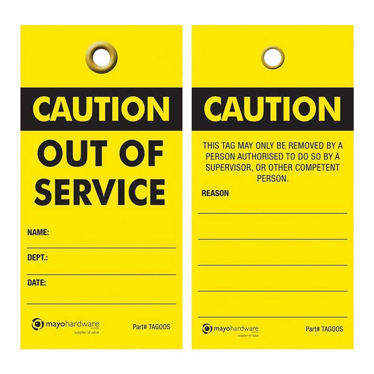 Caution Out of Service Disposable Safety Tag 25 Pk 36000008 TAGOOS