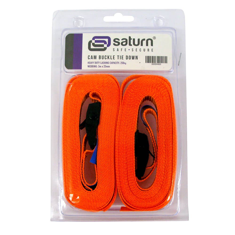 Tie Down Strap Cam Buckle 250kg 25mm x 3m Pk 2 80004400 TDB2503M