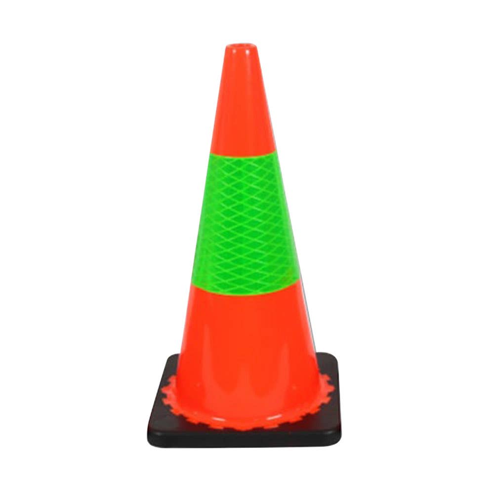 Hi-Vis Reflective Traffic Cone Orange & Green 700mm 555435 A3778