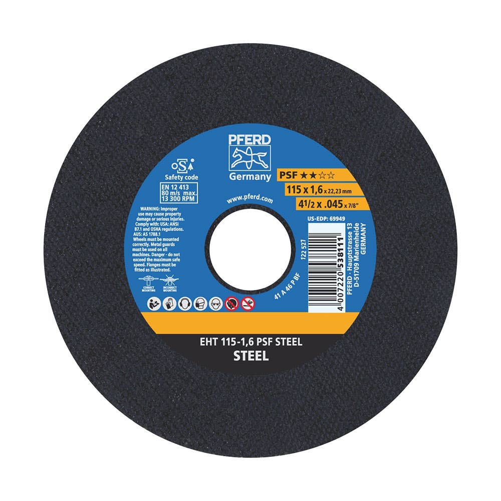 Wheel Cut Off Steel Ultra Thin EHT115-1.6 PSF 115 X 1.6 X 22.23mm 46G PFERD 40007303 61730021
