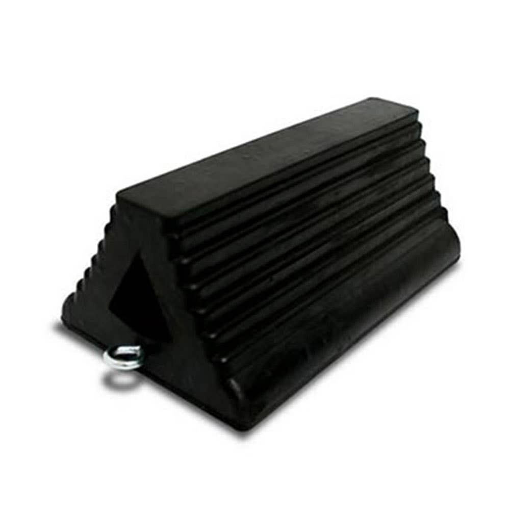 Ribbed Rubber Wheel Chock With Metal Loop 380 x 215 x 155mm Black 40038292 REWHEELWC1087