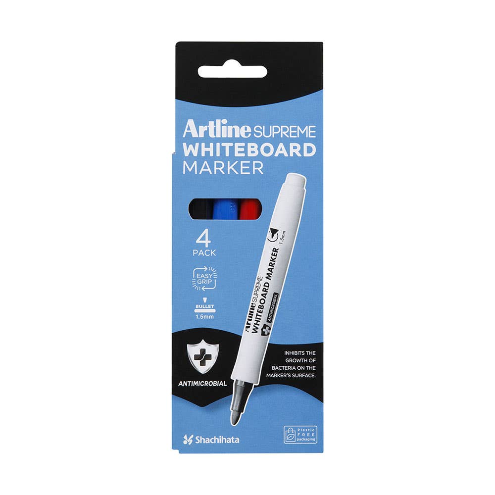 Artline Supreme Whiteboard Markers Bullet Point 1.5mm Assorted Colours 4 Pack 1040268 105174