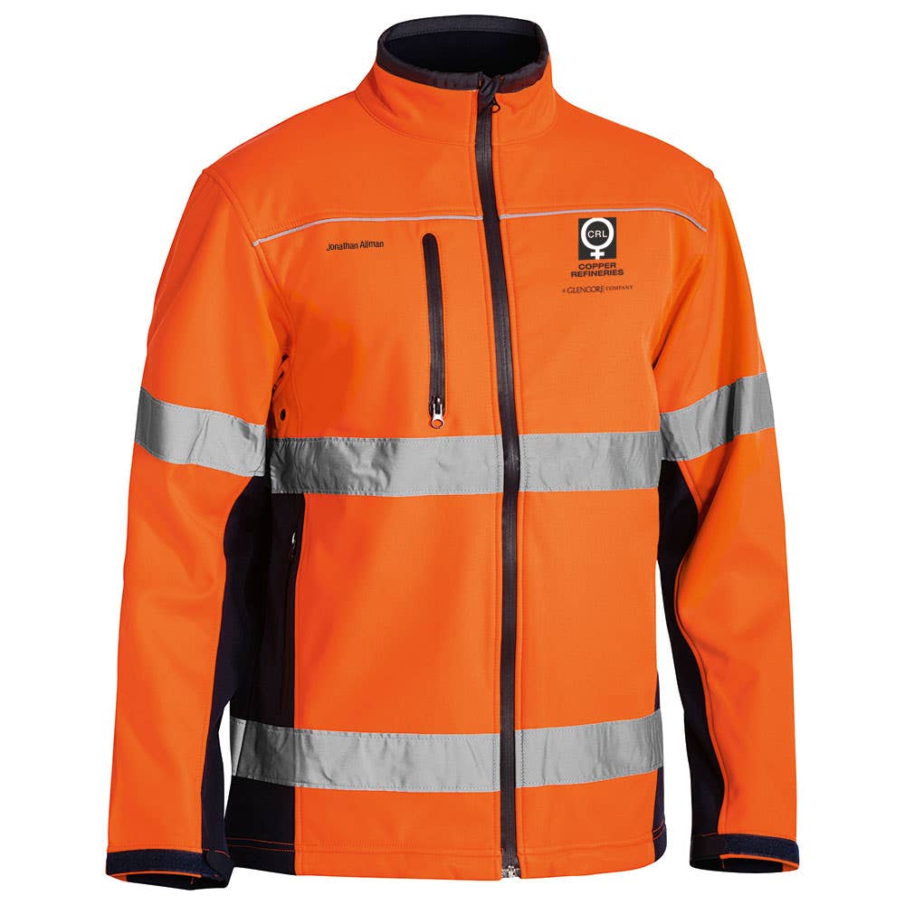 Jacket Soft Shell Hi-Vis Taped Glencore CRL Logo BJ6059TCR Bisley BJ6059TCR