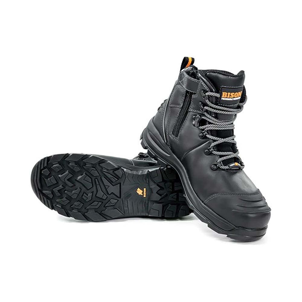 XTLZBK Steel Toe Nitrile Sole EH Zip Black Boots Bison XTLZBK