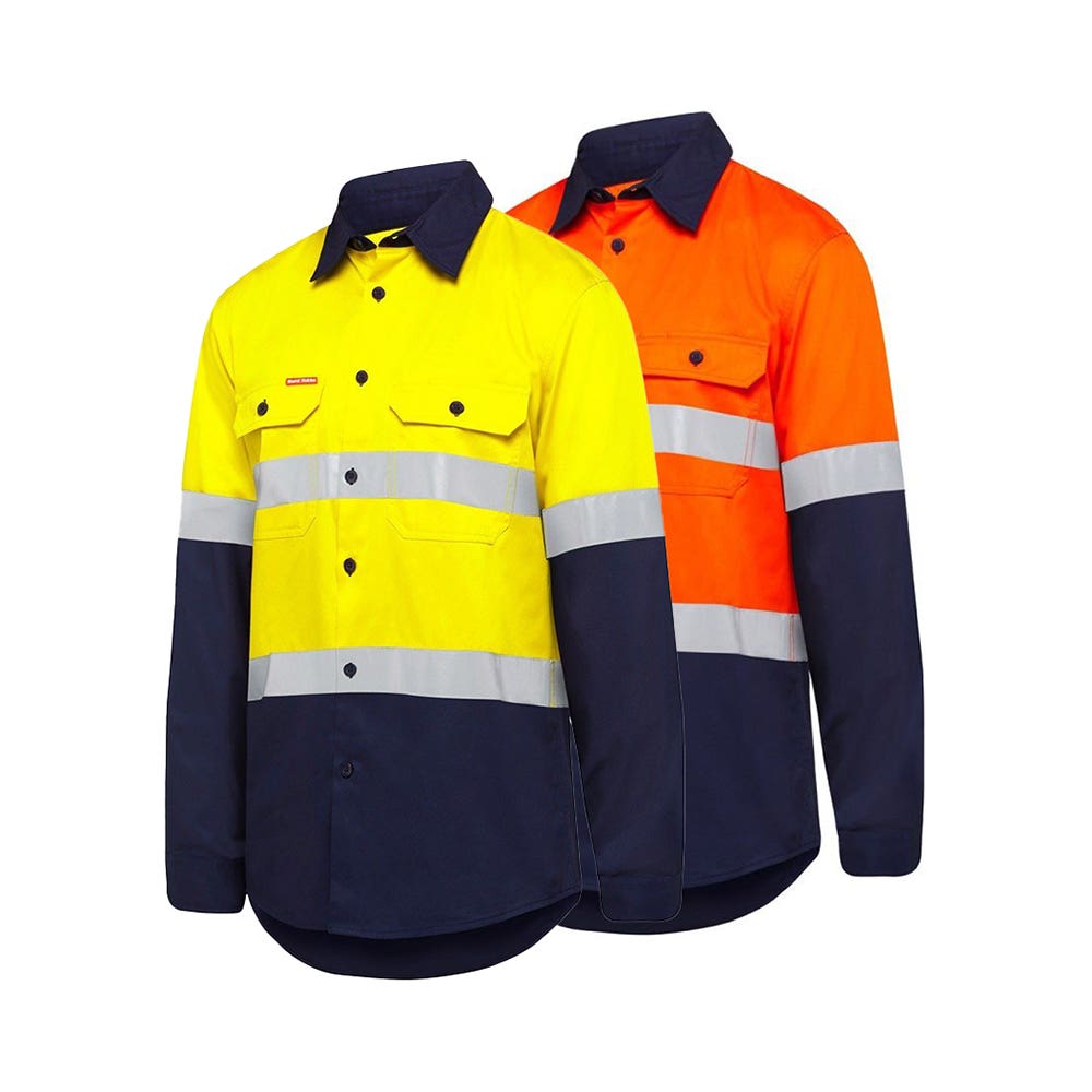Shirt L/S Cotton 145gsm 3M Tape Hi Vis Yakka QUBE QUBEY07940