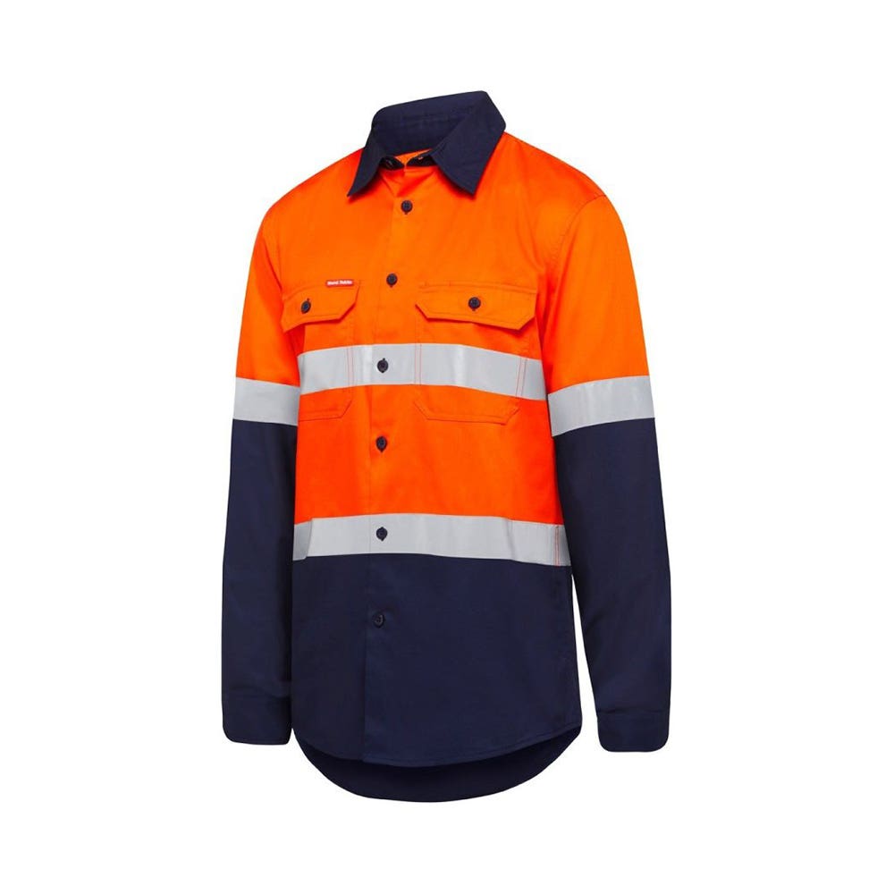 Shirt L/S Cotton 145gsm 3M Tape 2XL Hi Vis Orange/Navy Yakka 405916 Y07940-O/N-2XL