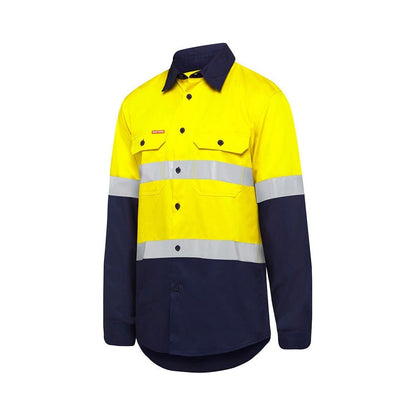 Shirt L/S Cotton 145gsm 3M Tape 2XL Hi Vis Yellow/Navy Yakka 510015 Y07940-YN-2XL