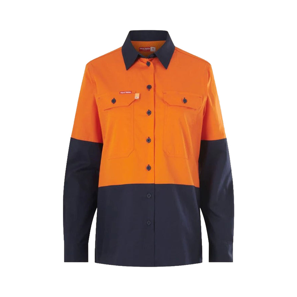 Shirt Womens L/S Cotton 145gsm Orange/Navy 10 CVS Bendix Logo_40083565_CVS_Y08423-ONA-10