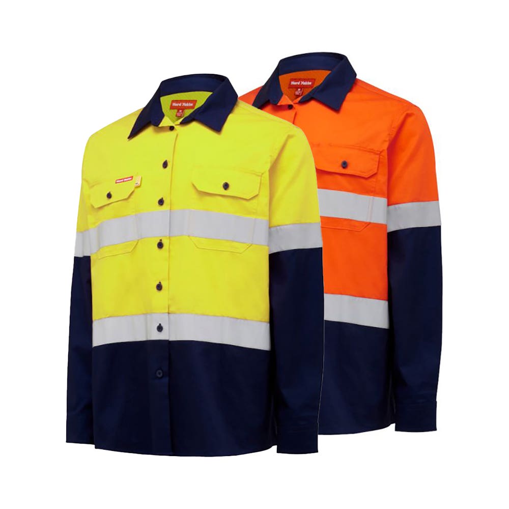 Shirt Womens L/S Cotton 145gsm Tape Hi Vis Hard Yakka QUBE QUBEY08805
