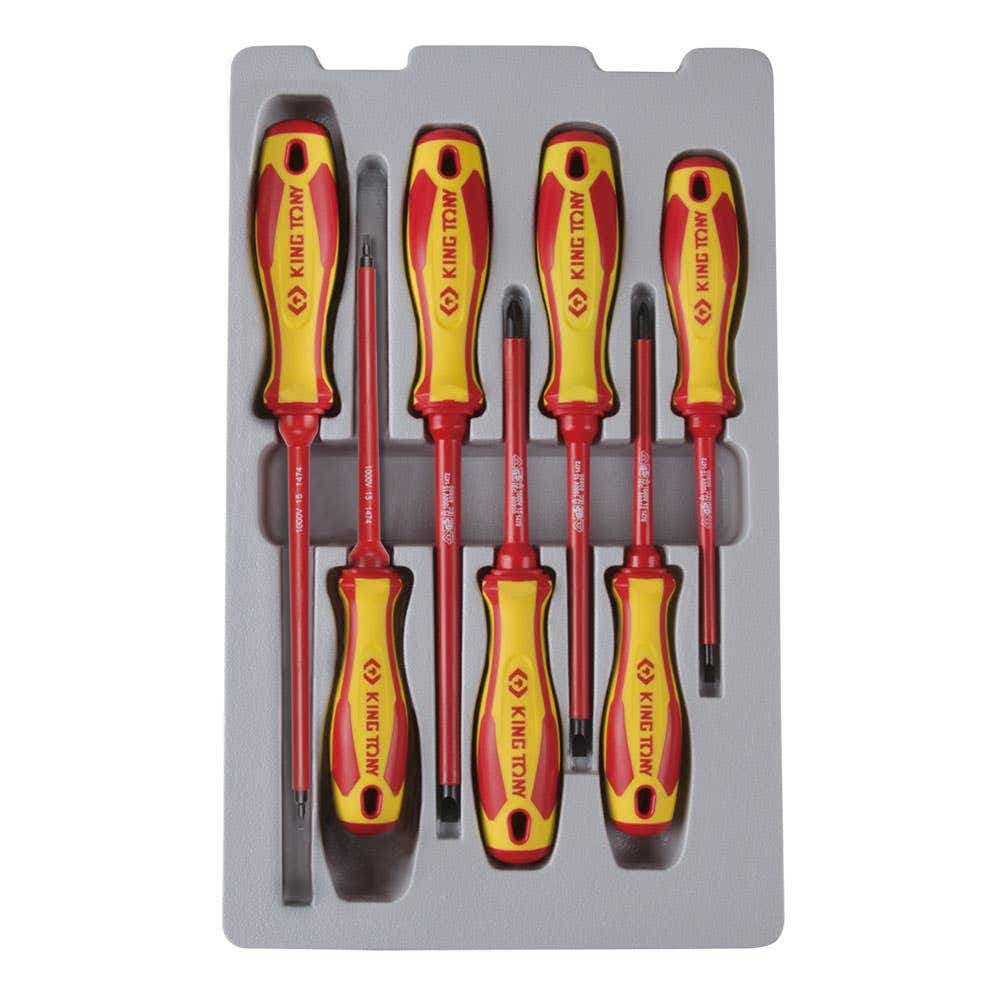 7 Piece Pozidriv &amp; Slotted Screwdriver Set 1,000V Insulated 91728026 30607MR