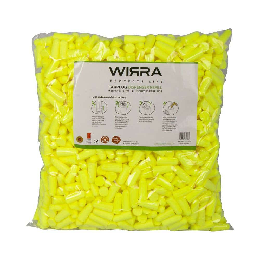 Earplugs Refill Uncorded 26db Class 5 Hi Vis Yellow Wirra Pk 500 55050090 EPU-500REFILL